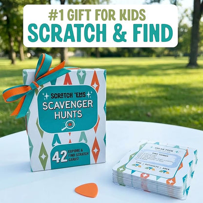 Scratch 'Ems Scavenger Hunts | 42 Scratch Off Adventure Cards - Outdoor Scavenger Hunt for Kids & Families | All Season, Reusable Scratch-Off Cards for Screen-Free Fun, Nature Activity & Camping