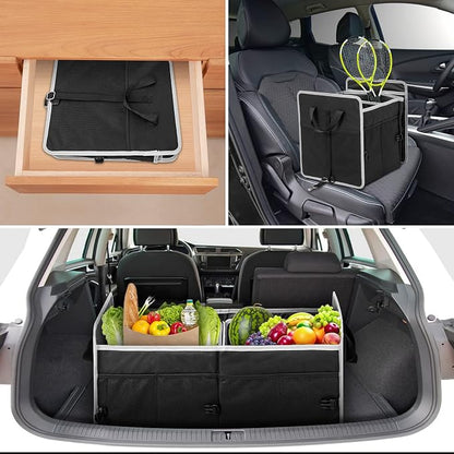 Car Trunk Organizer with Individual Cooler Bag - 2 Compartment Collapsible Car Storage for SUV (Black)