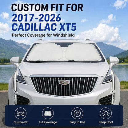 Custom Fit Windshield Sun Shade for Cadillac XT5 2017-2026 | Custom Fit, Double-Layer Heat Insulation, Reinforced Frame, No Sagging, Easy Fold & Storage