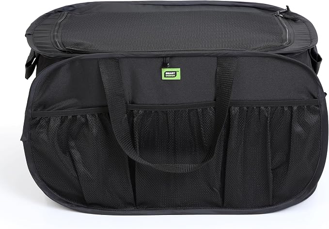 Smart Design Pop Up Trunk Organizer w/ Easy Carry Handles, Side Pockets, & Zipper Top - 23 Inch - Durable Fabric Collapsible Design - Home Organization (Holds 50 lbs.) [Black]