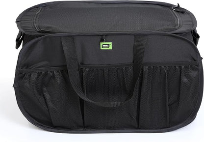 Smart Design Pop Up Trunk Organizer w/ Easy Carry Handles, Side Pockets, & Zipper Top - 23 Inch - Durable Fabric Collapsible Design - Home Organization (Holds 50 lbs.) [Black]