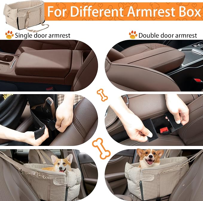 Center Console Dog Car Seat for Small Dogs, Removable Pet Seat with Cushion Board Safety Belt,Console Dog Car Seats for Small Puppy Up to 15 Lbs