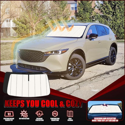 Windshield Sun Shade for Mazda CX-5 2017-2026, Front Window Visor Accessories, Folding Design Blocks Heat & UV Rays Maintain Cool Interior and Save Space