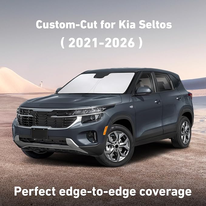 EcoNour Windshield Sunshade Compatible for Kia Seltos 2021-2024 2025 2026, Sun Visor for Front Windshield & Window Sun Shade Cover, UV Heat Blocker & Protector, Car Accessories