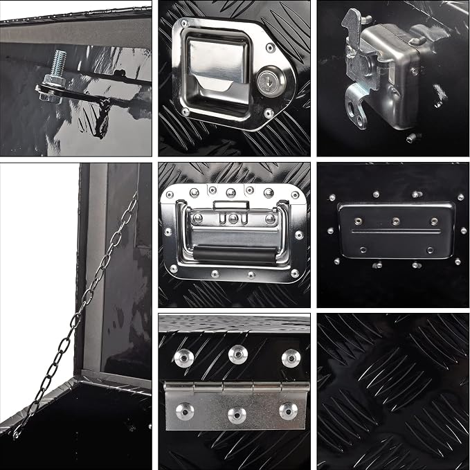 48 Inch Aluminum Truck Tool Box, 5 Bar Tread Pickup Truck Bed Tool Box Storage Organizer with Lock & 2 Keys,Black (48"X15"X15")