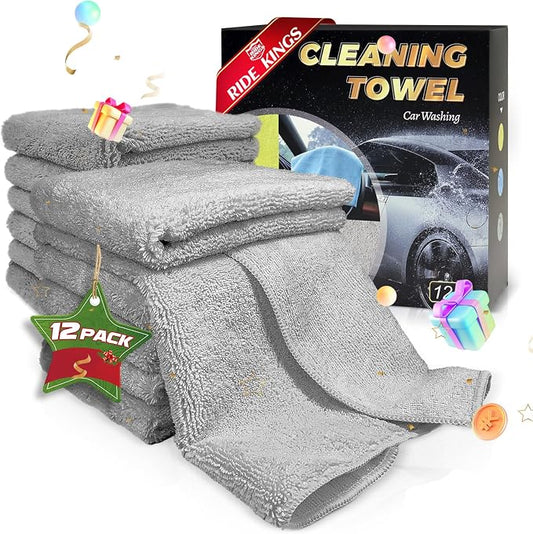 Car Wash Drying Towels, 450gsm Ultra-Thick Absorbent Lint-Free Extra Soft Microfiber Rags for Car Detailing, Interior & Exterior Cleaning Cloths, 16in x 16in - Microfiber, Grey, 12 Packs