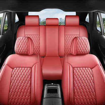 Burgundy Leather Seat Covers for SUV Full Set,Contoured Universal Precision Fit Heavy-Duty Nappa Leather Automotive Seat Covers for Cars,Style1 Wine Red