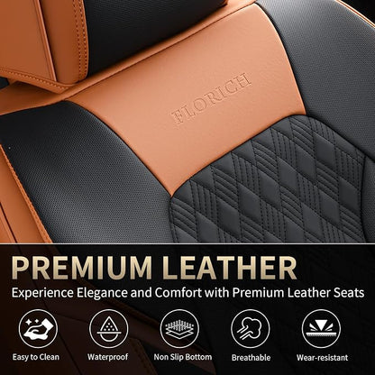 FLORICH Seat Covers, Car Seat Covers Full Set, Luxury Nappa Leather Seat Covers, Breathable and Waterproof Car Seat Protector 5 Seat, Automotive Seat Covers Universal Fit for Most Cars-Brown&Black