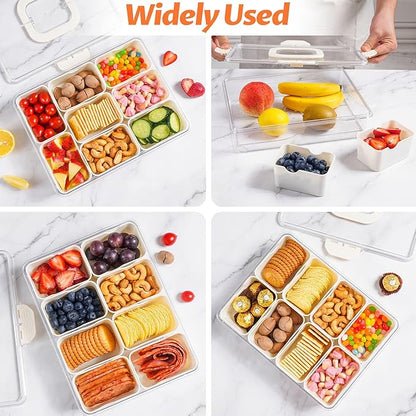 TCHZA Snackle Box Container, Dishwasher Safety - Divided Serving Tray with Lid and Handle, Charcuterie Board for Portable Snack Platters - Clear Organizer for Fruits Snacks,Perfect for Road Travel