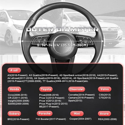 SEG Direct Car Steering Wheel Cover for Prius Civic Model 3 Model Y Camaro, Small Size 14-14.25 inch, Black and Red Microfiber Leather