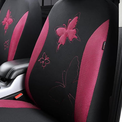 Flying Banner Butterfly car seat Covers ful Set Fashion Universal Lady Woman Female Rear Bench Split Colorized (Full Set - Lace, Burgundy)