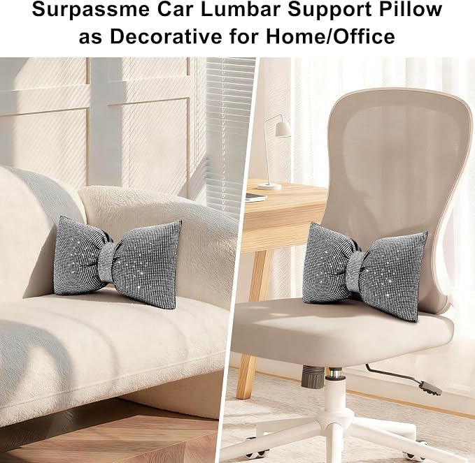 surpassme Rhinestone Lumbar Support Pillow for Car, Bling Back Support Pillow/Cushion Car Accessories for Women(White)