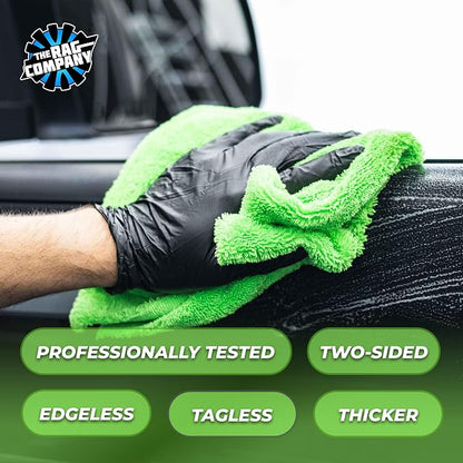 The Rag Company - Creature Edgeless Auto Detailing Towels (10-Pack) Professional 70/30 Blend, Dual-Pile Plush Microfiber, Buffing & Polishing, 420gsm, 16in x 16in, Lime Green