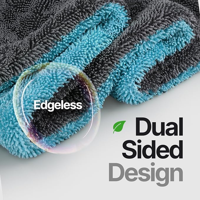 Crystal Clean 1300GSM Microfiber Towels for Cars – XL Drying Towel with Double Twisted Loop, Professional Detailing Towel Car Detailers - Quick Dry, Paint Safe & Swirl-Free (Grey+Blue)