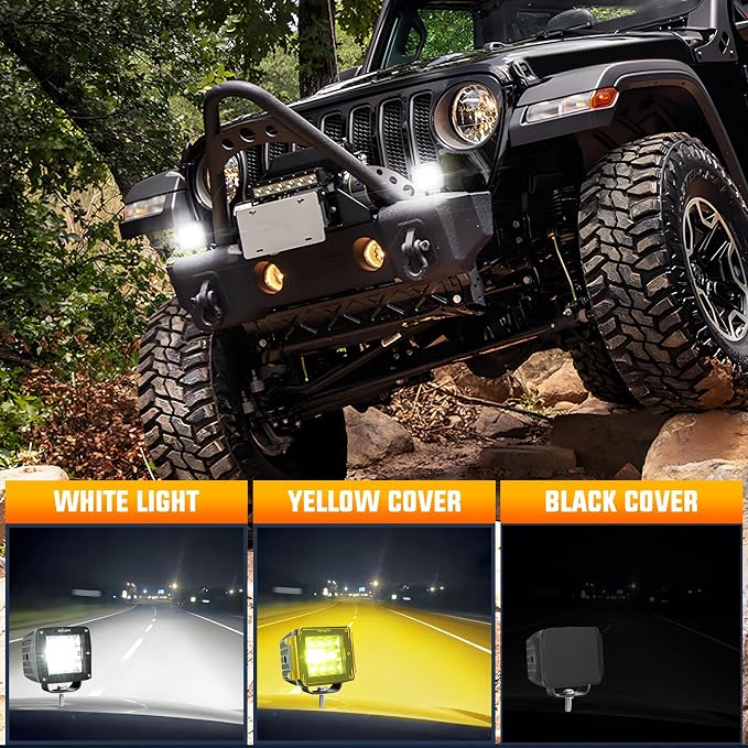 Nilight LED Pod Light with Amber/Black Covers 2 PCS 3 Inch 42 W Cubes Spot Flood Combo Off Road Light Super Bright Driving Fog Boat Lighting for Trucks Pickup Golf Cart SUV ATV UTV 4x4 Van Camper