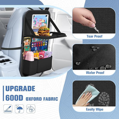 Car Backseat Organizer with table Tray(1Pack) 9 Storage Pockets Backseat Car Organizer with Tablet Holder, Back seat Organizer for Kids Road Trip Essentials Travel