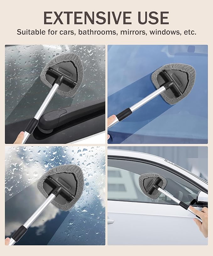 bylikeho Windshield Cleaner Inside,Car Window Cleaner,Car Cleanser Brush,Car Accessories Car Cleaning Supplies Tools,Car Cleaning Kit with Extendable Handle,Microfiber Cloth,Spray Bottle,Fits All Cars