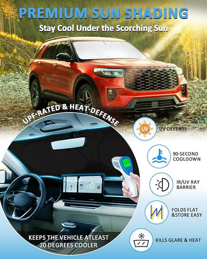 Sunshade for Explorer Windshield Sun Shade for Ford Explorer 2020-2026 Accessories Foldable Front Window Shield Cover Sun Visor Protector Block UV Rays