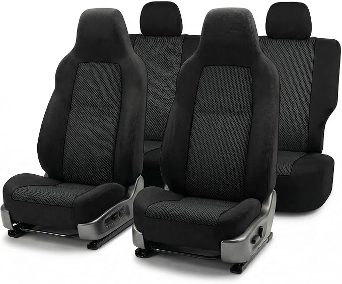 FH Group Car Seat Covers Classic Cloth Seat Covers Full Set with Gift – Universal Fit for Cars Trucks & SUVs (Black) FB102114