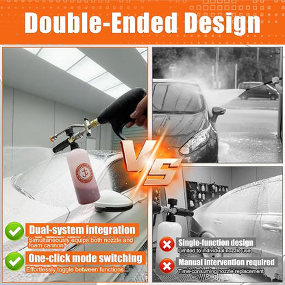 JOEJET Short Pressure Washer Gun with Foam Cannon Dual Connector Accessory, Car Wash Foam Gun with 1/4 Inch Quick Connector, 5 Pressure Washer Nozzle Tips, 1 Liter