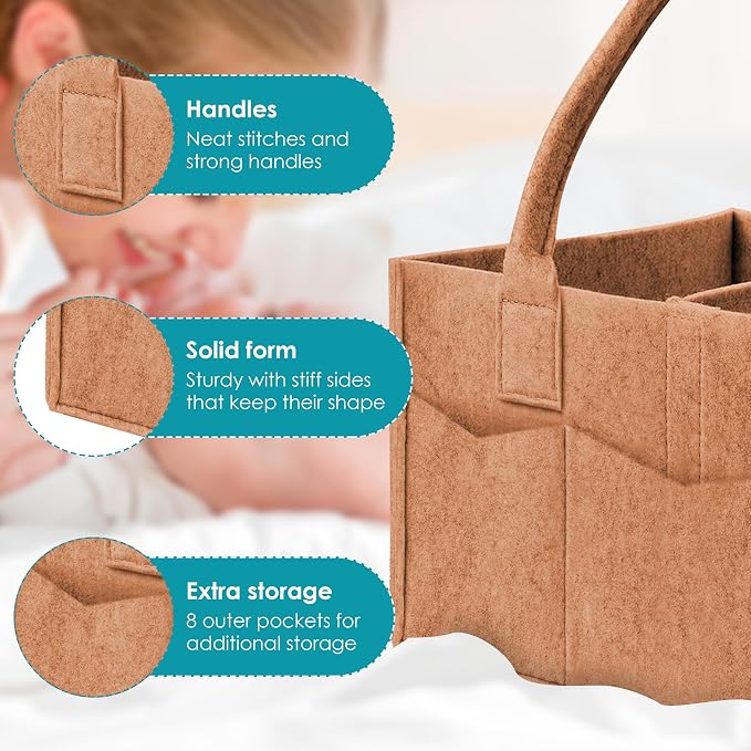 Cute Castle 2 Pack Diaper Caddy Organizer - Portable Baby Caddy Organizer with Handle, Nursery Storage Bin and Car Organizer for Girls, Boys - Baby Gift Basket - Caramel