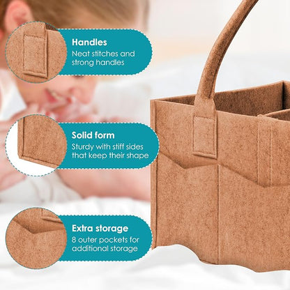 Cute Castle 2 Pack Diaper Caddy Organizer - Portable Baby Caddy Organizer with Handle, Nursery Storage Bin and Car Organizer for Girls, Boys - Baby Gift Basket - Caramel