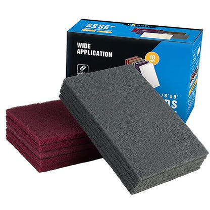 S SATC 6" x 9" 10 Pack General Purpose Scuff Pads,5 Each of Maroon and Gray Automotive Paint Primer Prep Adhesion Scratch Scuff Pads for Woodworking,Automotive Restoration
