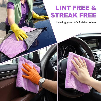 Nuenen 20 Pcs Microfiber Car Drying Towels Microfiber Cleaning Cloth 800 GSM Thick Plush Cleaning Dusting Cloth Auto Detailing Absorbent Towels Rags for Car Household Kitchen Window(Grey and Purple)