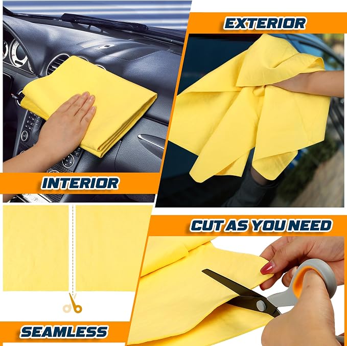 Premium Shammy Towel 2 Pack 26"x17" Super Absorbent Car Drying Towel, Soft Reusable Chamois Cloth, Dust Remove, No Scratch/Spot/Streak, Yellow