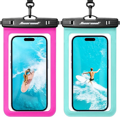 Hiearcool Waterproof Phone Pouch,Waterproof Phone Case for iPhone 17 16 15 14 13 Pro Max,IPX8 Phone Waterproof Pouch for Beach Cruise Ship Travel Essentials Green&Bright Red-2Pack