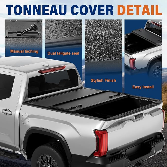 FRP Hard Folding Truck Bed Tonneau Cover Compatible with 2007-2021 Toyota Tundra 5' 6" Bed (66.7"), Tri Fold Style