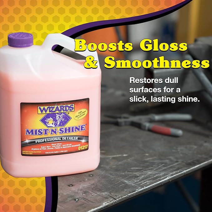 Wizards Mist-N-Shine Professional Car Detailing Spray - Quick Detailer Spray for Cars, Show-Car Gloss, Streak-Free Finish on Paint, Chrome, Glass and Plastic Trim, Wax-Free Formula - 1 Gallon Refill