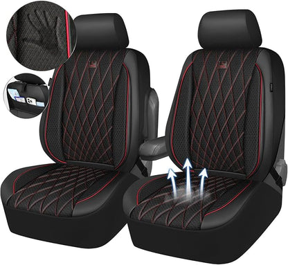 CAR PASS Thick Foam 3D Air Mesh Leather Car Seat Covers Front Seats Only, Breathable Premuim Leather Two Front Seat Cover, Airbag Compatible Universal Fit for 95% Sedan Van Truck SUV,Black and Red