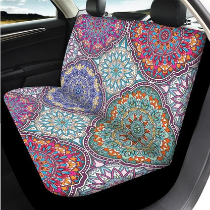 14 Pcs Art Mandala Car Seat Covers Full Set with Steering Wheel Cover,Seat Belt Covers Cup Holder Center Console with Keychain Universal Fit Interior Accessories for SUV Truck