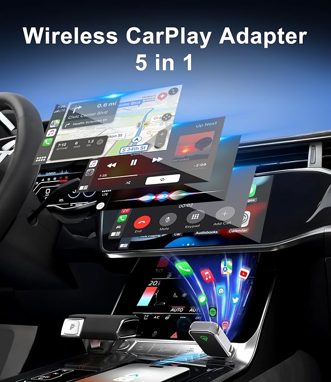Wireless CarPlay Adapter for Apple iPhone & Android Auto - 2-in-1 Fast & Stable Mini CarPlay Adapter Convert Wired to Wireless, Plug & Play, Auto-Connect, No Delay, BT 5.4, 2.4G/5G WiFi