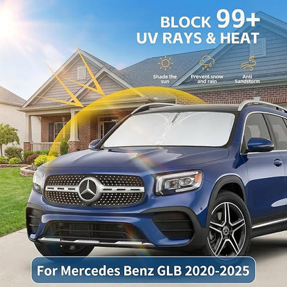 Windshield Sun Shade for Mercedes Benz GLB 2020-2024 2025 Sunshade Front Window Shade Custom Fit GLB Accessories Sun Visor Foldable Shade Blocks UV Rays Accessories