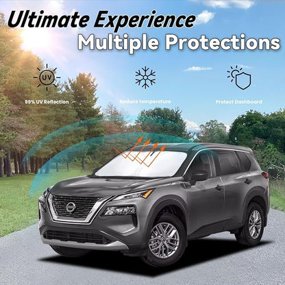 Windshield Sun Shade for 2024 2025 2026 Nissan Rogue(Not for Rogue Sport), Car Front Window Sunshade with 240T Sun Visor Protector Blocks UV Rays Heat Sun Shield Accessories