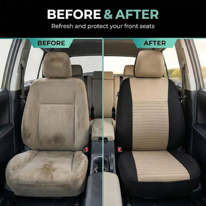 FH Group Car Seat Covers Trendy Elegance Beige Full Set Automotive Seat Covers, Airbag and Split Rear Combo Non-Slip Dash Grip Pad Universal Fit Interior Accessories Cars Trucks SUV Car Accessories