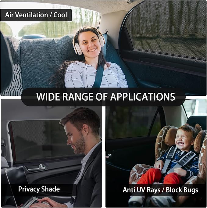2Pack Mesh Car Window Cover 34" to 43", Window Screen Side Window Car Sun Shade for Camping Overnight Sleeping Baby Feeding, Fit for Most SUVs
