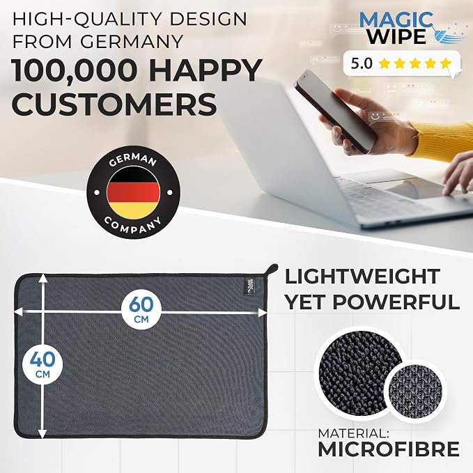 Magicwipe® Bathroom Drying Cloth XL (40×60 cm, 2 Pack) – Removes Limescale & Hard Water Stains in Seconds with Just Water – Streak-Free for Shower Glass & Tiles – Reusable Microfibre Cloth