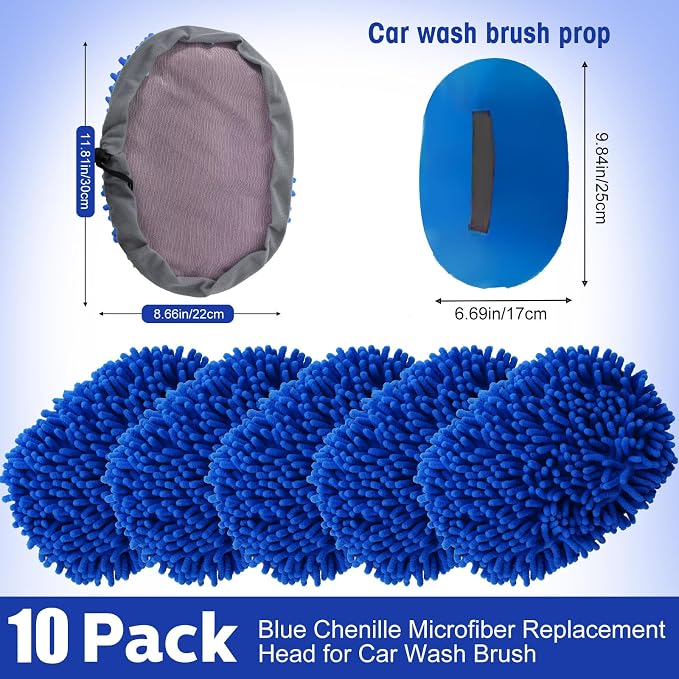 Layhit 10 Pcs Car Wash Mitt Set, Brush Not Included, Microfiber Mitt Cleaning Car Truck Washing Tools Kit RV Pickup Chenille Scratch Replacement (Royal Blue)