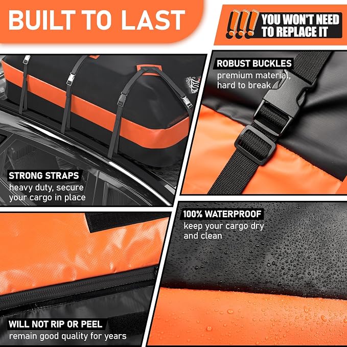 Asinking Car Rooftop Cargo Carrier Bag 21 Cubic feet Waterproof Car Roof Top Bag for All Cars with/Without Rack, Includes Anti-Slip Mat, 10 Reinforced Straps, 6 Door Hooks, Luggage Lock