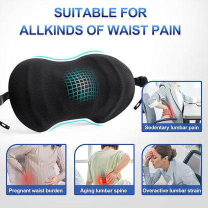 Lumbar Support Pillow, Ergonomic Back Cushion for Office Chair with Adjustable Straps & Detachable Breathable Cover,Memory Foam Car Lumbar Pillow, Back Support Pillow for Car, Office,Bed Rest,A-Black