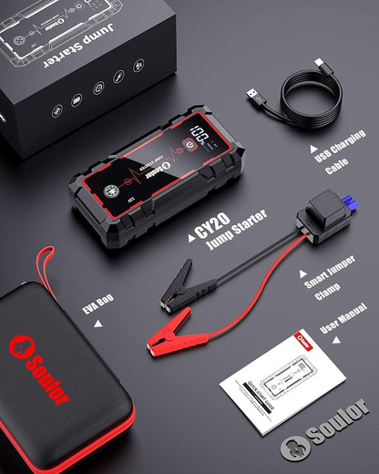 Jump Starter, Car Battery Jumper Starter Portable, Jump Box Battery Booster with 3 Modes Flashlight, Jumper Cables with Gloves