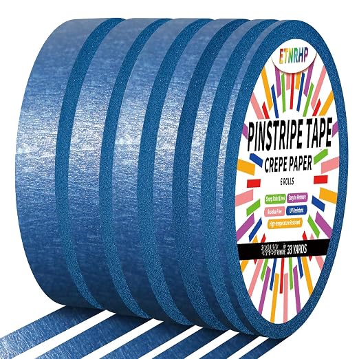 6 Rolls Pinstripe Tape Fine Line Masking Tape 1/16", 1/8", 1/4", 3/8",1/2", 3/4" - Thin Painters Automotive Paper Tape for DIY, Car, Auto, Paint, Art, Tumblers, Pottery, Model Building, Wall