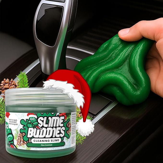 Slime Buddies Car Cleaning Gel Putty - Pine Scented Interior Detailing Tool for Cup Holders, Air Vents & Keyboard - Reusable Auto Detailing Accessories - Dust Remover Goop