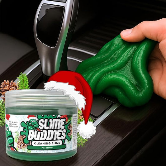 Slime Buddies Car Cleaning Gel Putty - Pine Scented Interior Detailing Tool for Cup Holders, Air Vents & Keyboard - Reusable Auto Detailing Accessories - Dust Remover Goop
