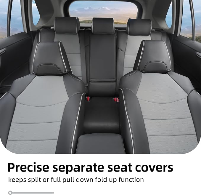 Lolcar Rav4 Seat Covers Custom Fit for Toyota RAV4 Adventure,TRD-Off Road 2019 2020 2021 2022 2023 2024, Leather Truck Seat Cover Full Set for SUV,Faux Leather(Black/Gray)