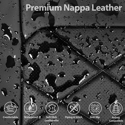 CAR PASS Luxury Nappa Leather Back Seat Covers, Piping Water Resistant Premium Perforated Leather Rear Bench Seat Covers, Breathable Backseat Cover Universal Fit for Most Sedan SUV Van Truck, Black