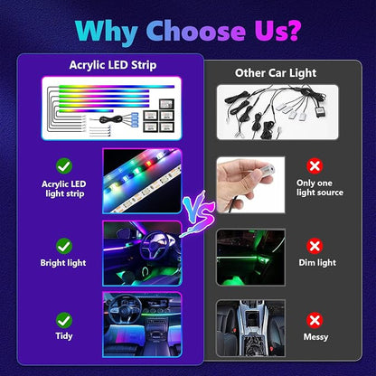 Dreamcolor Acrylic Interior Car Lights, AMKI Car LED Strip Light with APP Control, Car Accessories Car Ambient Neon Light Kit with RGB 14 in 1 and 175 inches 593 LEDs, 16 Million Color Sound Activated